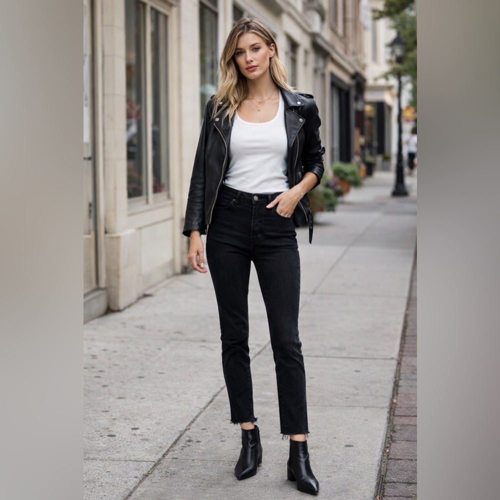 Pistola Black High Rise Skinny Jeans Raw Hem Cropped Ankle Stretch Size 30